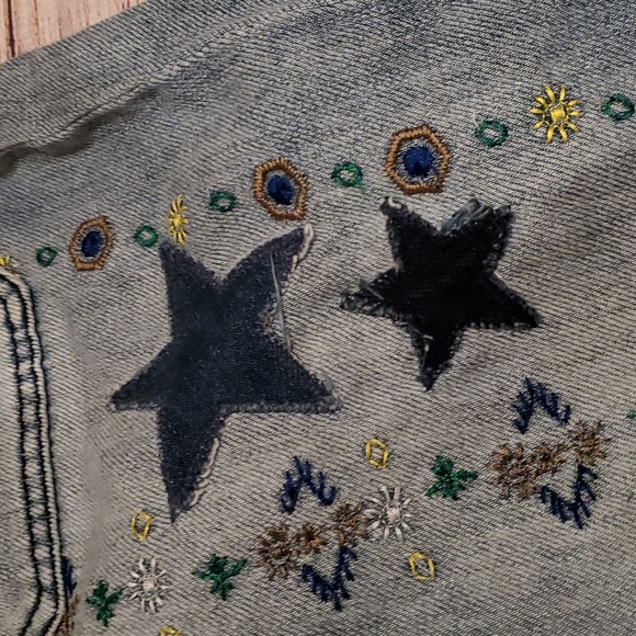 Free People Delphine High Waist Wide Flare Leg Embroidered Blue Jeans Sz 28 - Picture 14 of 14